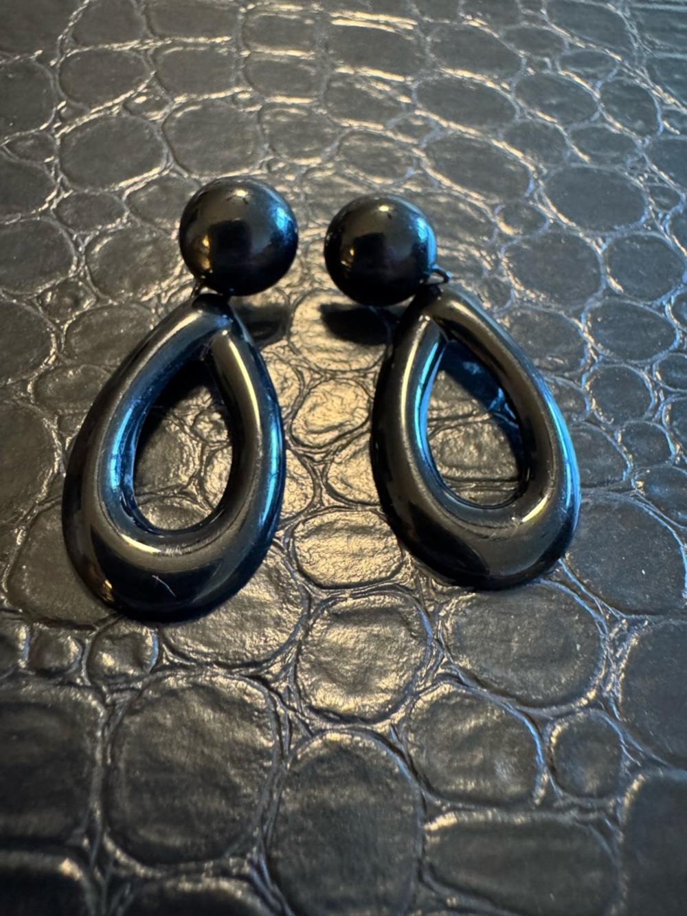 Bundle 3 for $10. Black Teardrop Hoop Drop Earrings
